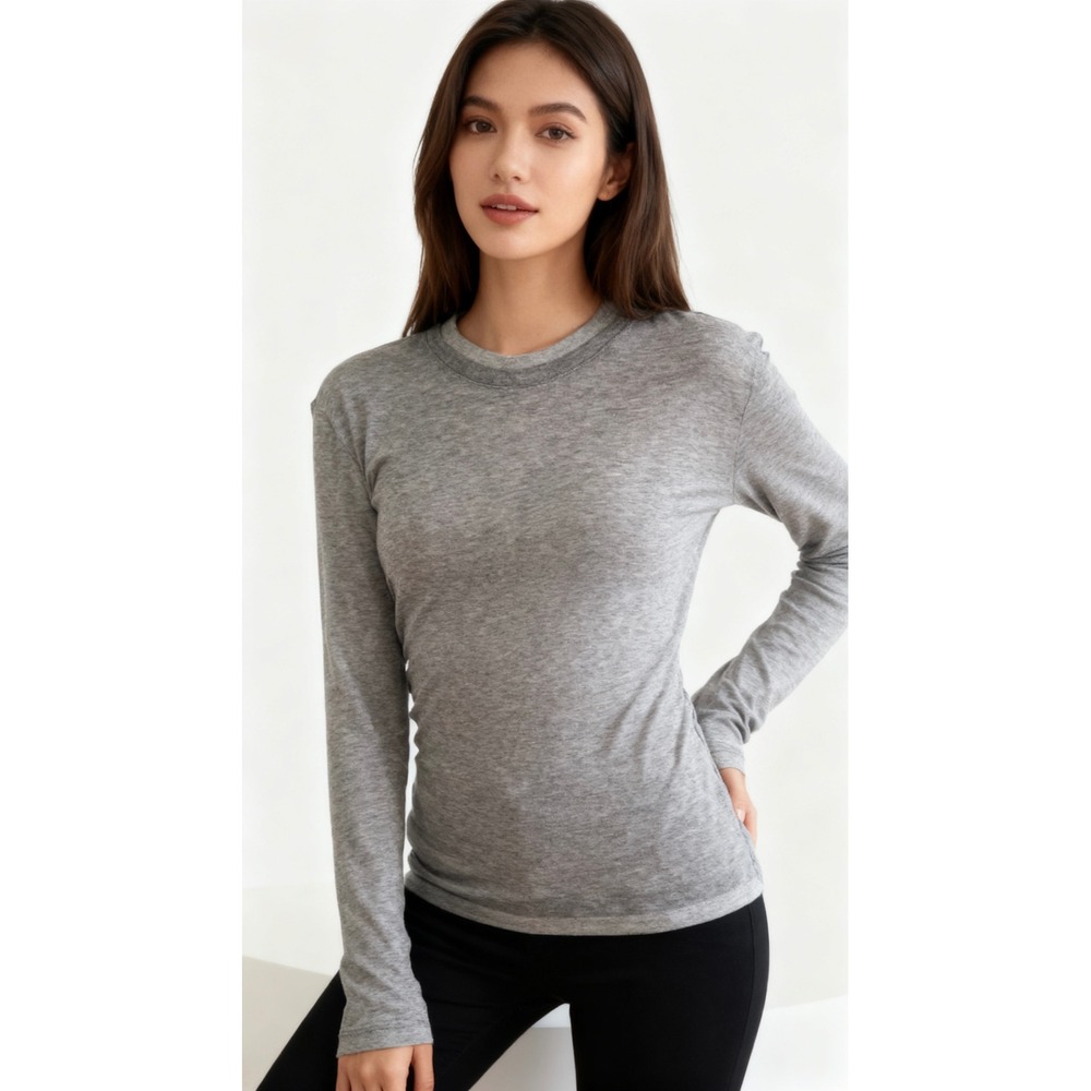Massimo Dutti Grey lightweight Wool Blend Long Sleeve Crew Neck Top Size M NWT
